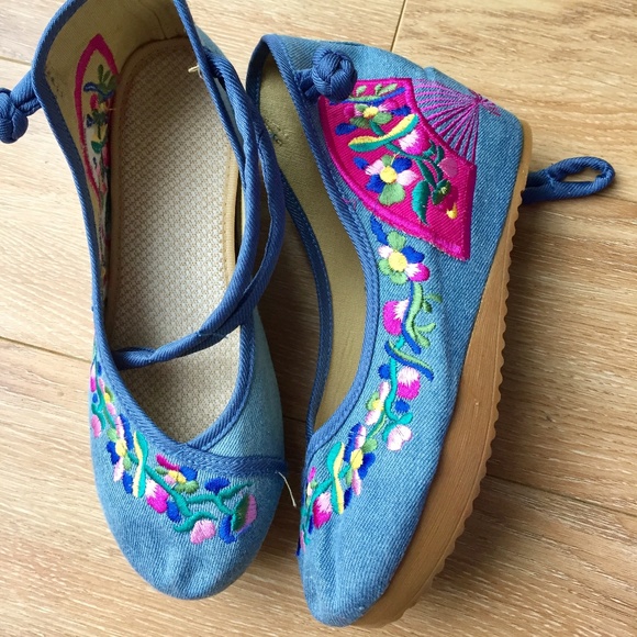 Women's Flower Embroidery Casual Oxfords shoes 8m - Picture 2 of 6